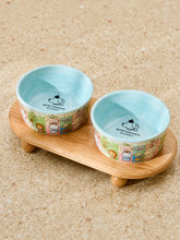 Cute Glazed Ceramic Double Bowl Set for Cats and Dogs