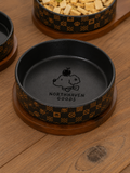 Walnut Wooden Base Double Ceramic Pet Bowl Set