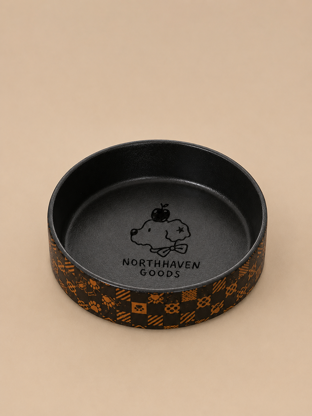 Walnut Wooden Base Double Ceramic Pet Bowl Set