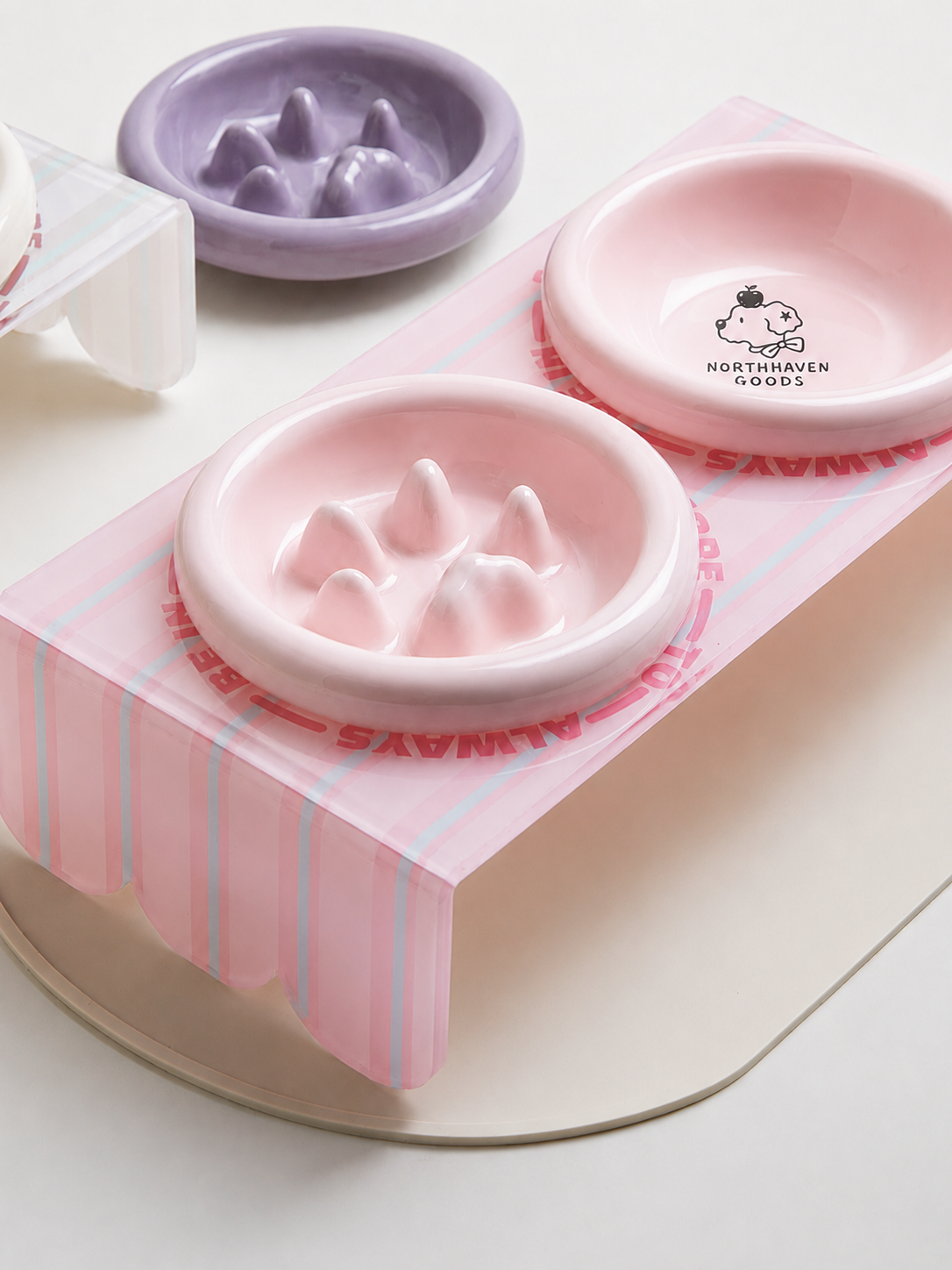 Acrylic Double Ceramic Bowl Stand for Mess-Free Pet Feeding